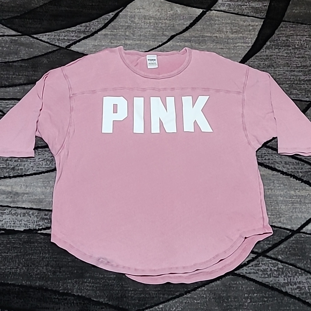 VS PINK 2016 Campus Logo Dolman Sleeves Ribbed Tee-Shirt